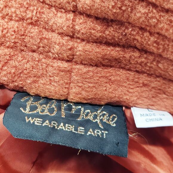 Vintage Bob Mackie Wearable Art Orange Embroidered Fleece Jacket Women's Size L - Picture 9 of 11